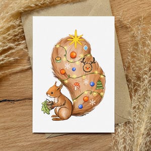 Natale - Scoiattolo | Cartolina | Foto per bambini | Illustrazione | Carta per belle arti | Busta inclusa