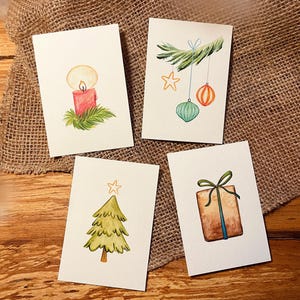 Natale - 4 biglietti pieghevoli MINI + busta | DIN A7 | Carta riciclata | Biglietto d'auguri | Natale