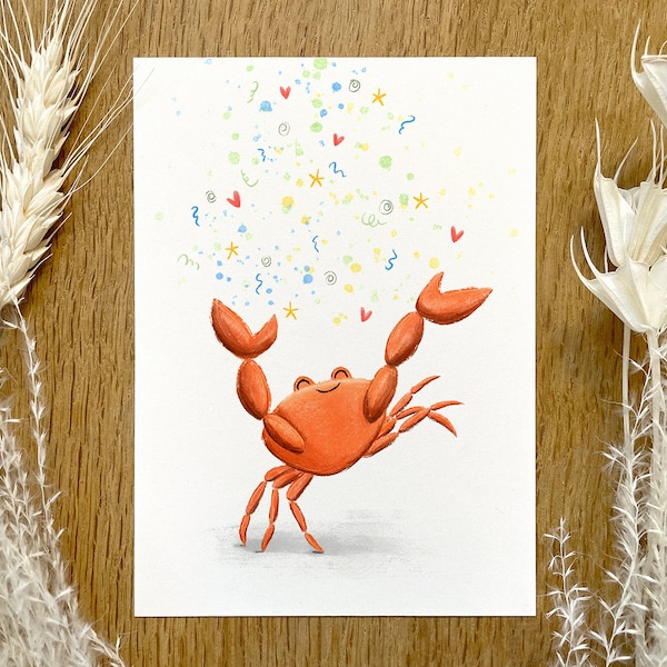 Crabe heureux - Carte postale | Laissez-vous célébrer | anniversaire | DIN A6
