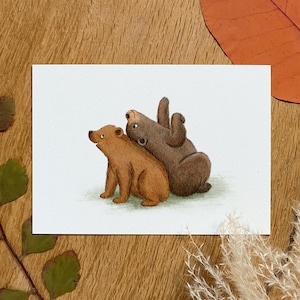Ours - carte postale/murale | Bonnes vibrations | amitié | frères et sœurs | DIN A6 | Papier beaux-arts