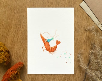 Joyeux anniversaire Crevette - Carte postale - Anniversaire | Illustration | Décoration murale | Papier beaux-arts | Enveloppe incluse
