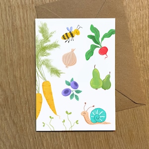 Cartolina/Immagine murale con verdura e frutta | Formato A6 | carta riciclata | Carta per belle arti | Inclusa la busta