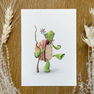 Happy Turtle - Carte postale - Anniversaire | Illustration | Peinture murale | Papier beaux-arts