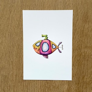 Fish Submarine - Carte postale | | papier d’art Y compris l’enveloppe
