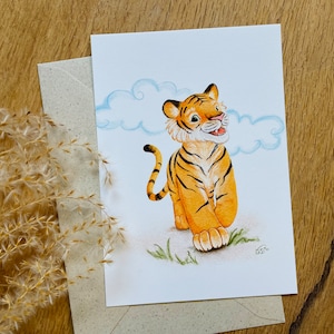 Hey Tiger - Carte postale/murale - Soyez courageux | Illustration | Soyez sauvage | Papier beaux-arts