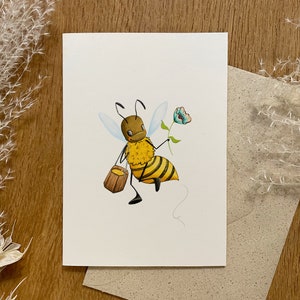 Ape fiore - cartolina/murale| amore | Carta per belle arti | Carta riciclata - busta inclusa