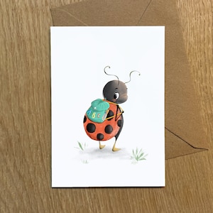 Bambino in età scolare - cartolina - Adesso vado a scuola | Coccinella | Carta per belle arti