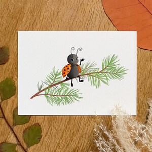 Cartolina - Coccinella | Cordiali saluti | amicizia | Felice | Illustrazione | DIN A6 | Carta per belle arti