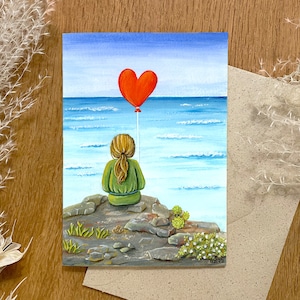 Amour de la mer - Carte postale | Je pense à toi | coeur | amitié | Norme A6 | Papier FineArt