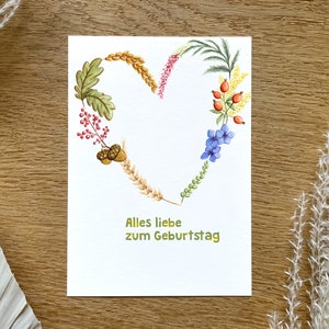 Compleanno - cartolina | Biglietto pieghevole | Cuore di fiori| Buon compleanno | Carta per belle arti | Busta inclusa