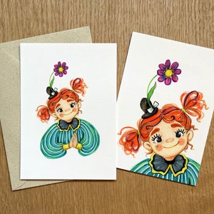 Girl Happy Flower - Cartolina/ Murale | Amore | Carta Fine Art - busta inclusa
