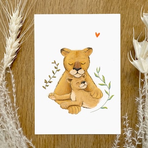 Lion MAMA - Cartolina - Festa della mamma | Illustrazione | Carta per belle arti