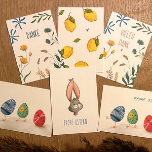 Happy - Mini Set di Carte da 6 | | DIN A7 Riciclaggio della carta | Buona Pasqua | tutti cari | Grazie