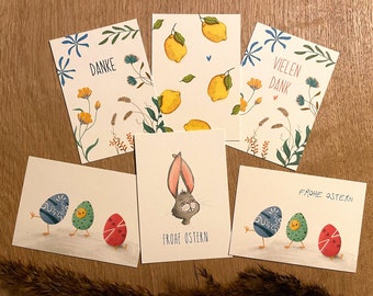 Happy - Mini Cards Set of 6 | DIN A7 | Recycling paper | Happy Easter | all dear | Thank you