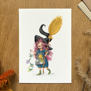 Bonjour sorcière à base de plantes - carte postale | A6 | Papier beaux-arts