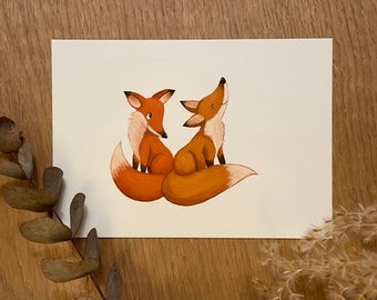 Carte postale petits renards - Vous êtes tous merveilleux | amour | Illustration | Carte postale | Murale | Papier beaux-arts