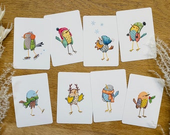 Little Birds - Winter Edition | 8 Mini Card Set | DIN A7 | Recycled Paper