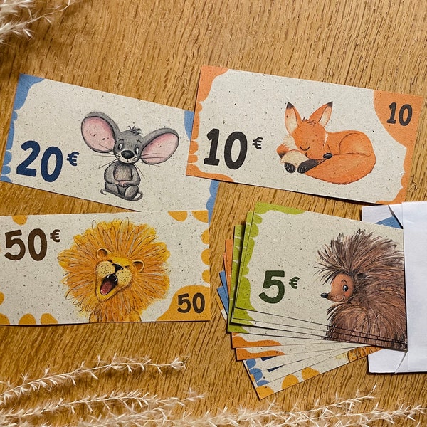 Spielgeld aus Graspapier | Kaufladen | 12 Geldscheine