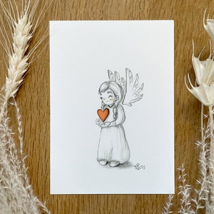Ángel con corazón - tarjeta | Papel reciclado | papel de bellas artes