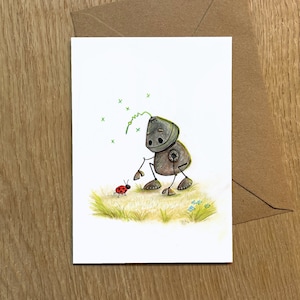 Kleine robot - ansichtkaart/muurschildering - Be Brave | Illustratie | Zachte pastelkleuren | Fijn kunstpapier