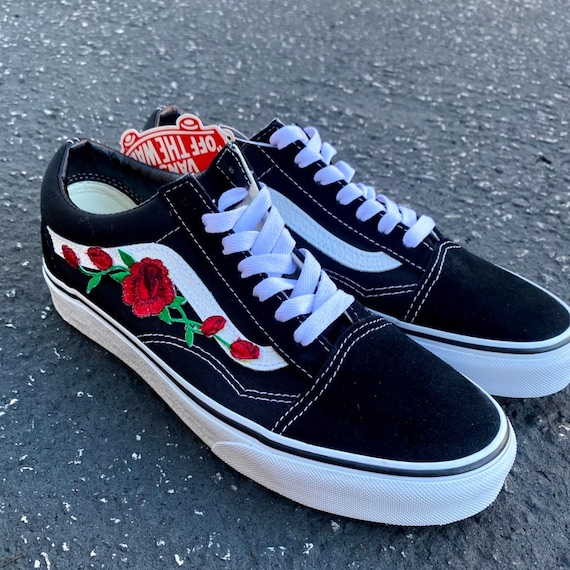 Skool Vans With Roses Embroidered Stitched On - Australia