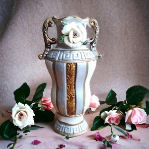 Vintage Hand-Painted Rose Ceramic Vase – Petite 6.5-Inch Floral Decor, 1990s Charm