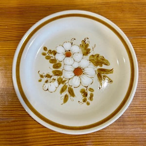 Vintage 1970s Japanese Ceramic Plate – Mountain Wood Collection – Beige Botanical Design – Rustic Stoneware Dinnerware