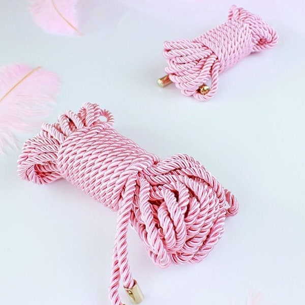 Satin Shibari Rope, Soft Pink BDSM Rope for Restraint and Bondage, Cute Pastel Kink BDSM Gear, Poly Bondage Knot Rope
