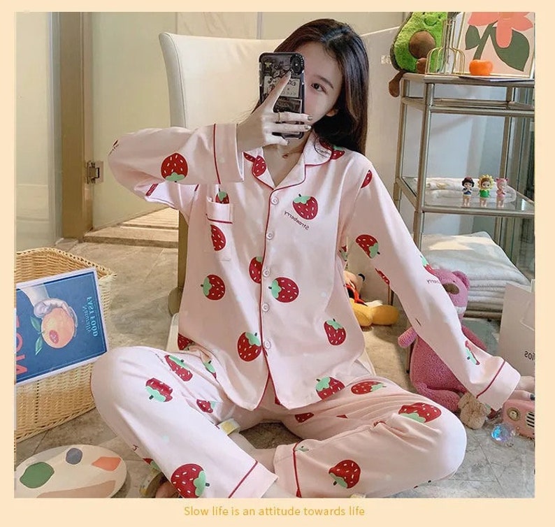 Kawaii Japanese Strawberry Cotton Pajamas Super soft super | Etsy