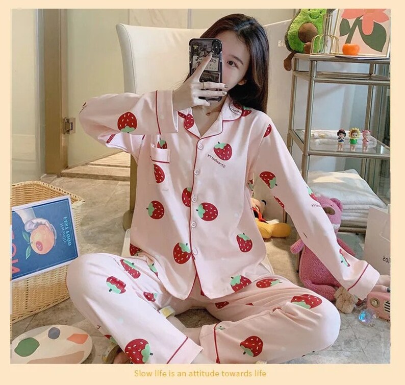 Kawaii Japanese Strawberry Cotton Pajamas Super soft super Etsy