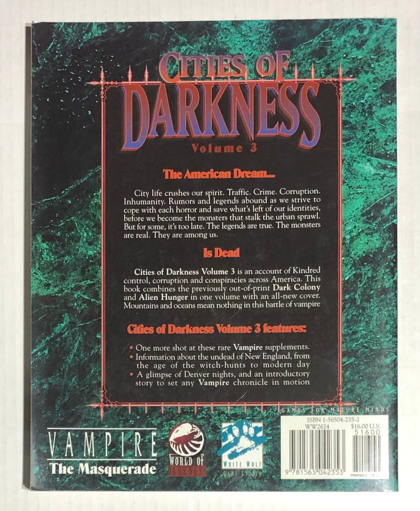 Vampire Ser.: The Masquerade: Cities of Darkness : Dark Colony/Alien Hunger  by White Wolf Publishing Staff (1997, Trade Paperback, Reprint) for sale  online