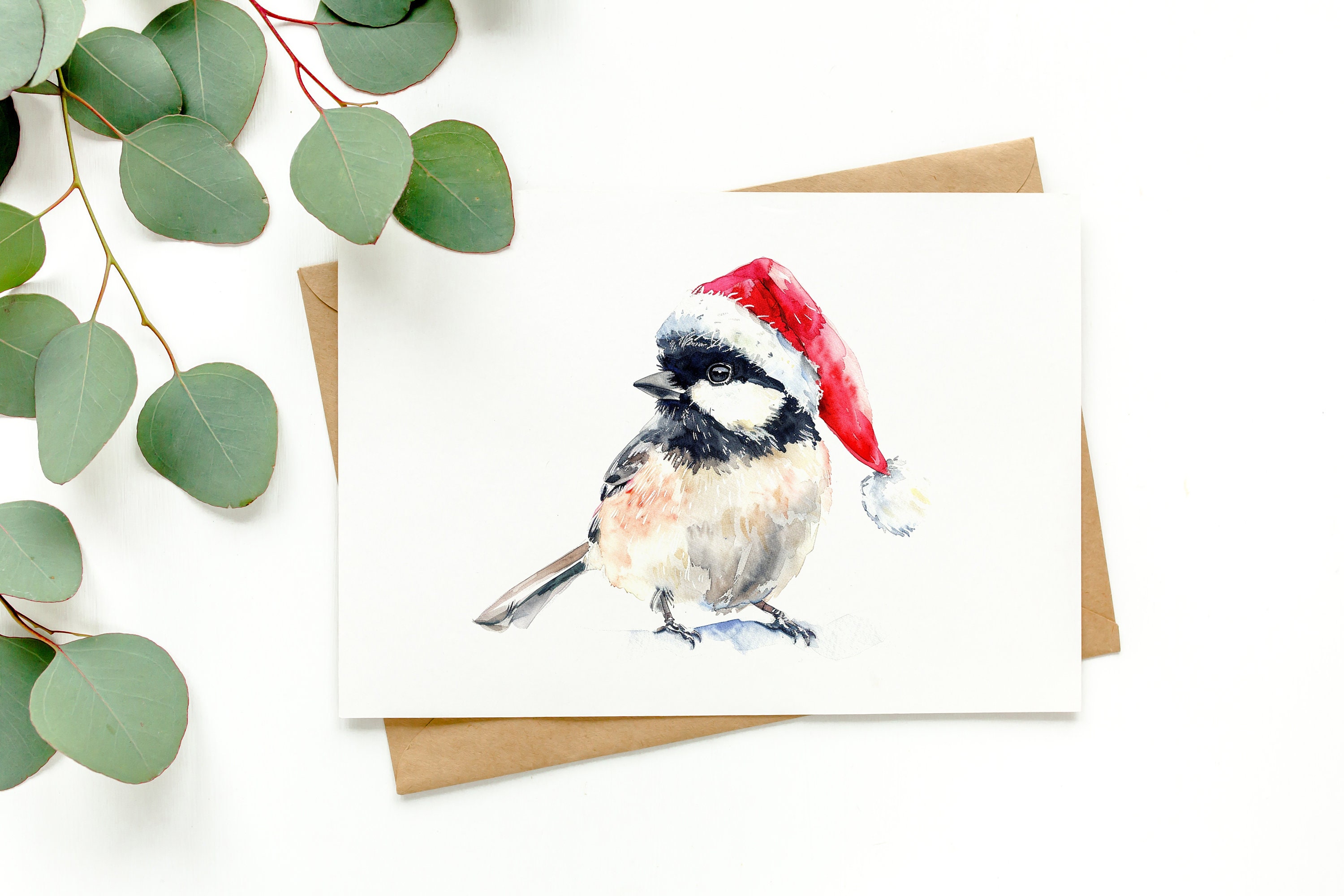Watercolor Chickadee Christmas Card (BLANK PACK OF 3)