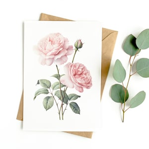 Cartão de felicitações botânico de rosas (PACOTE EM BRANCO COM 3)