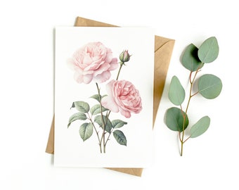 Biglietto di auguri botanico con rose (CONFEZIONE VUOTA DA 3)