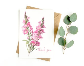 Carte de remerciement floral Muflier (LOT DE 3)