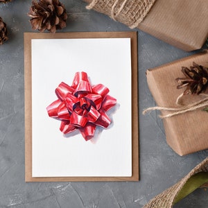 Cartão de laço de Natal em aquarela (PACOTE EM BRANCO COM 3)