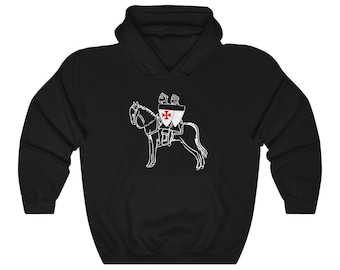 Knights Templar symbol. Two Templars on one horse. Templar Hoodie. Hooded sweat shirt.