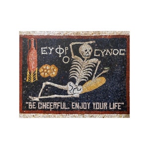 Memento mori POSTER.Be cheerful,enjoy your life. Cheerful skeleton. 14&quot;x 11&quot;. Satin Posters (210gsm)