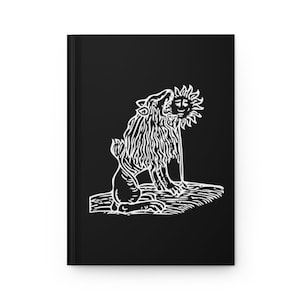 Lion eating sun. Green Lion. Alchemy T shirt. Hardcover Journal with lines