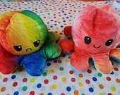 Octopus plush, reversible happy and grumpy faces