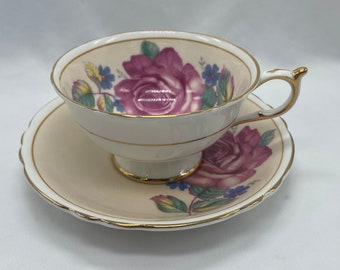 Paragon Cabbage Rose Teacup and Saucer, Peach Paragon Teacup and Saucer, Paragon Rose Teacup and Saucer, Rare Paragon Cabbage Rose