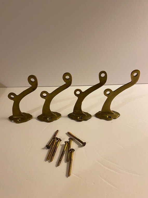 Vintage Brass Coat Hooks , Set of Brass Hooks for wall