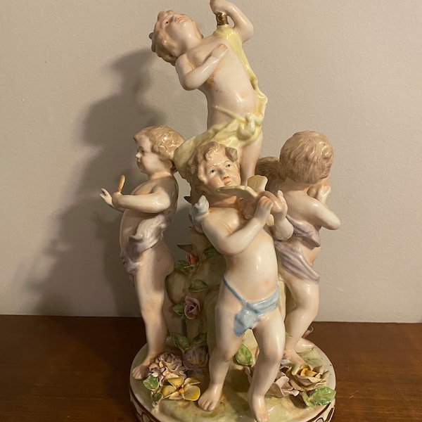 Antique Porcelain Figurine, Impressive Porcelain Cherub Candle Holder, Large Cherub Figurine, Victorian Style Sculpture, Maker Unknown