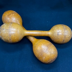 Antique Wood Dumbbells, Antique Hand Weights, Spaulding Wood Hand Weights, man cave, Men’s Decor, Antique Exercise Equipment