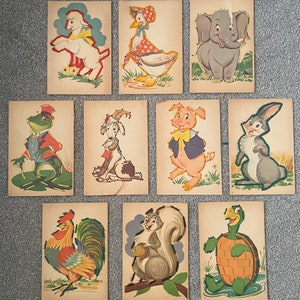 Vintage Lacing Cards, 1955 Milton Bradley Fluffy Yarn Sewing Cards, Vintage Nursery Decor, Vintage Sewing Cards