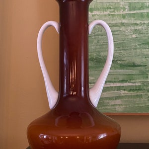 MCM Glass Vase, Retro Brown and White Glass Vase, 1960’s Glass Vase, Brown Glass Vase, Orange Glass Vase, Mid-Century Glass Vase, MCM Vase