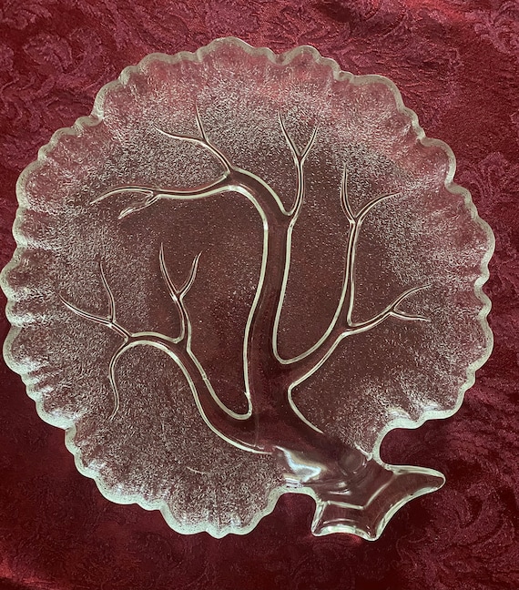 Hazel Atlas Tree of Life Plates, Mid Century Glass Plates, Hazel