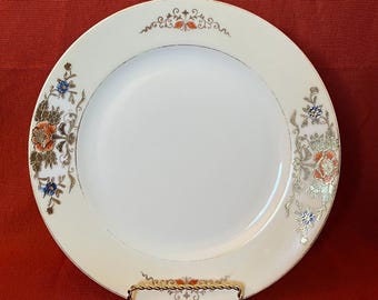 Antique Noritake 42200 Dinner Plates, Noritake Larkin Plates, Four Circa 1918 Dinner Plates, Orange and Blue China, Orange Noritake