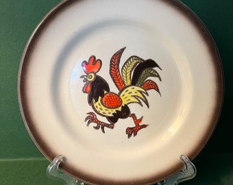 Metlox Poppytrail Dessert Plates, Two Metlox Poppytrail Salad Plates, Two Rooster Plates, Rooster Salad Plates