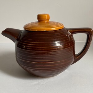 Vintage McCoy Teapot, McCoy Pottery Teapot, Brown McCoy Teapot, McCoy Pattern 649 2 Cup Teapot, Brown Teapot with Pumpkin Orange Lid